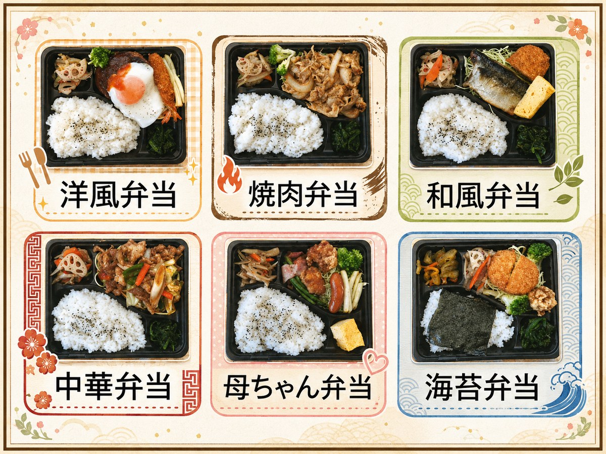 街のだいどころ お弁当メニュー（洋風・焼肉・和風・中華・母ちゃん・海苔）